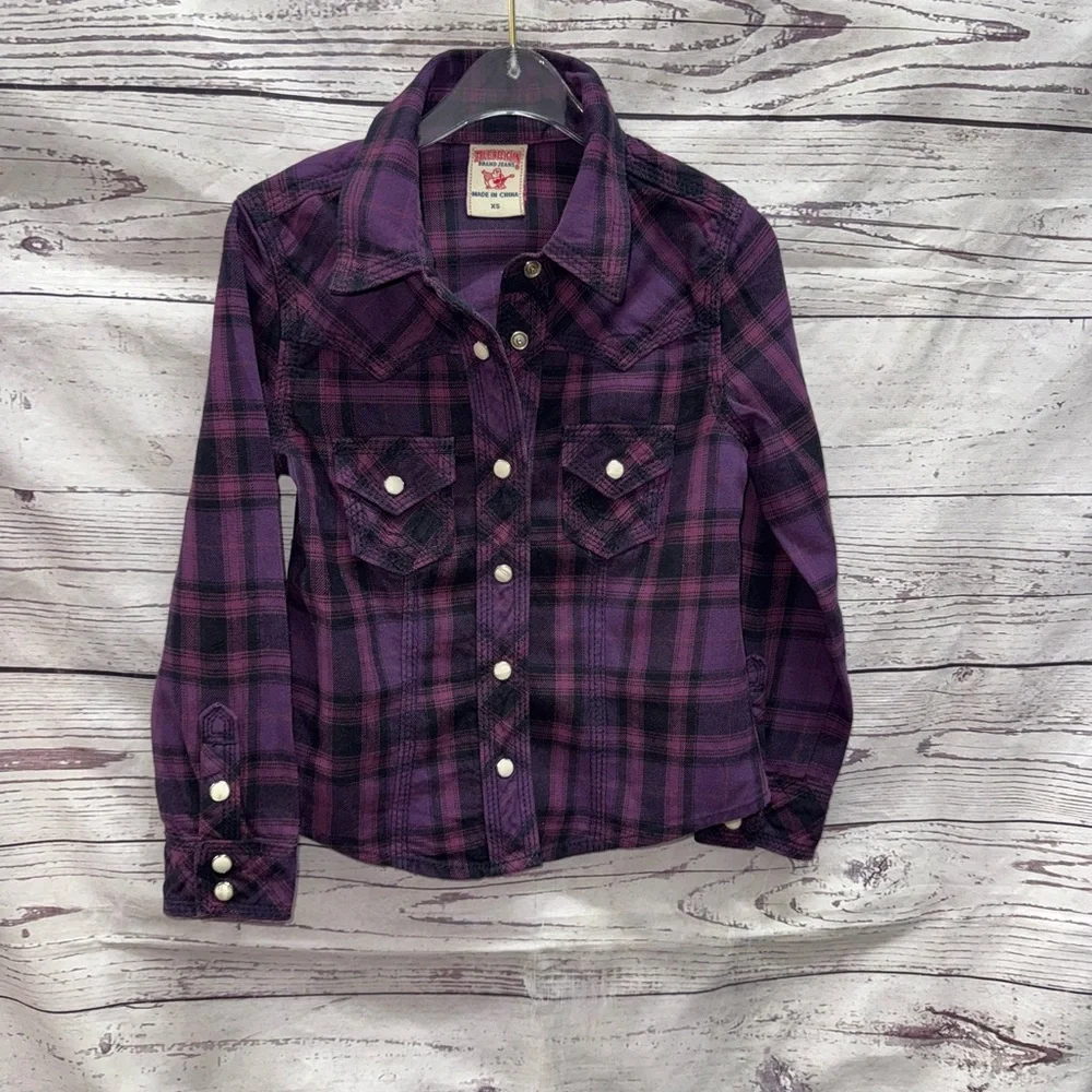True Religion Purple Plaid Button-Up Shirt Size XS